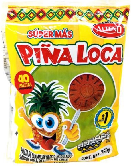 Alteno- Paleta Pina loca 1 bag 40 candies (Sold by the bag)